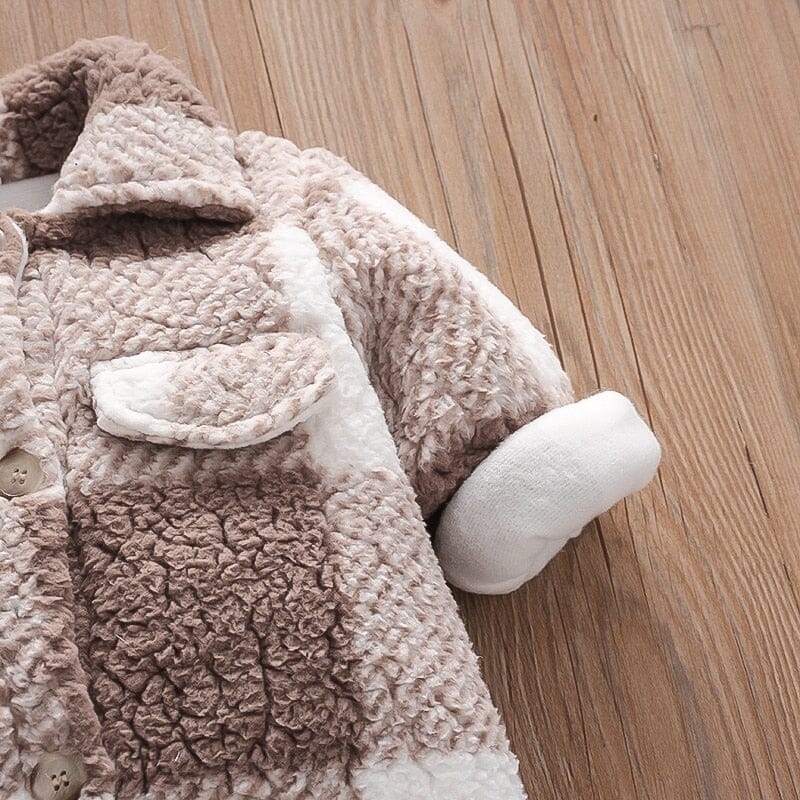Baby Plaid Fluffy Fleece Long - sleeve Romper - Baby Bubble Store