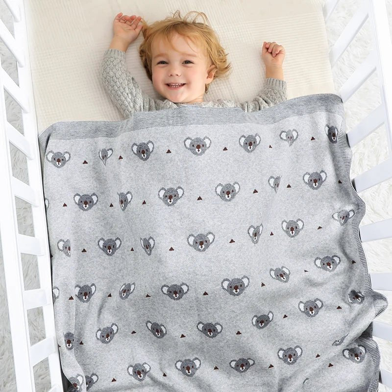 Cartoon Koala Baby Blanket – Soft Cotton Knit Swaddle - Baby Bubble