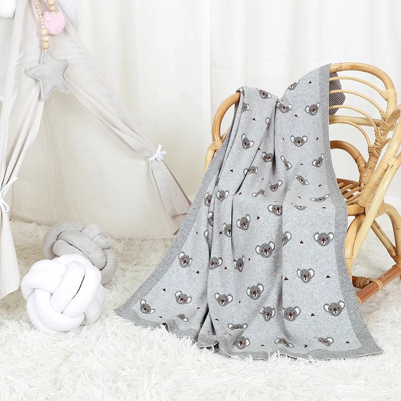 Cartoon Koala Baby Blanket – Soft Cotton Knit Swaddle - Baby Bubble