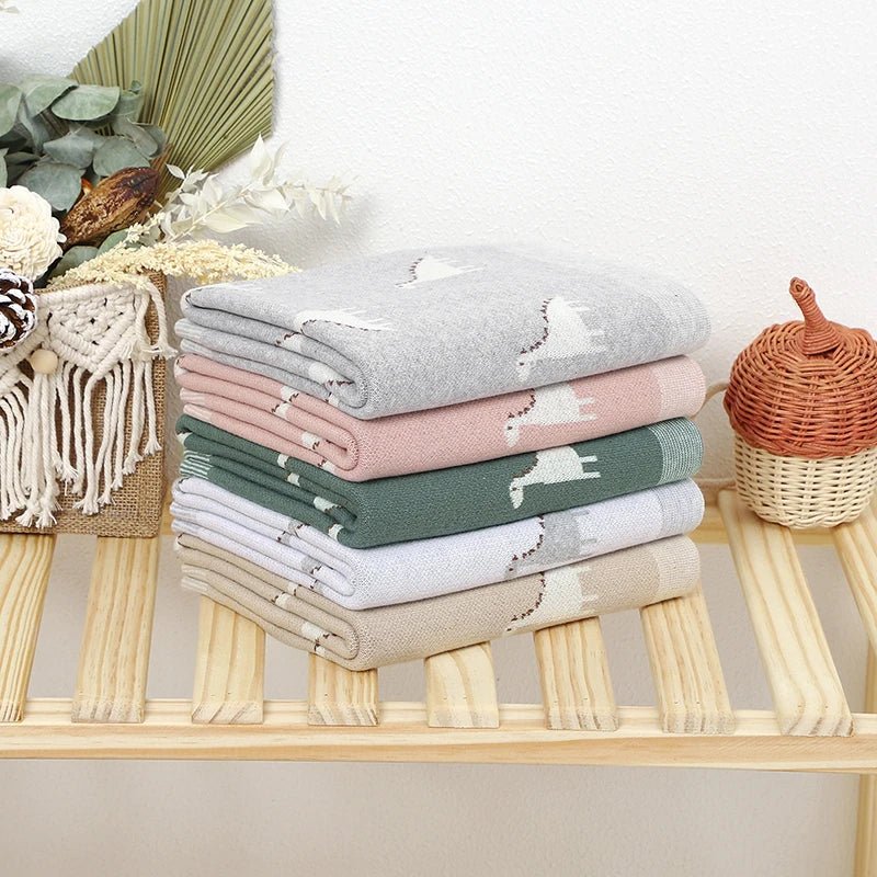 Dino Cotton Baby Blanket – Knitted Newborn Swaddle - Baby Bubble