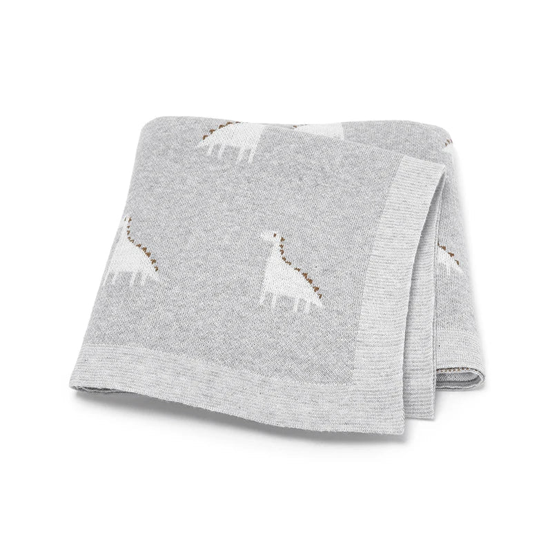 Dino Cotton Baby Blanket – Knitted Newborn Swaddle - Baby Bubble