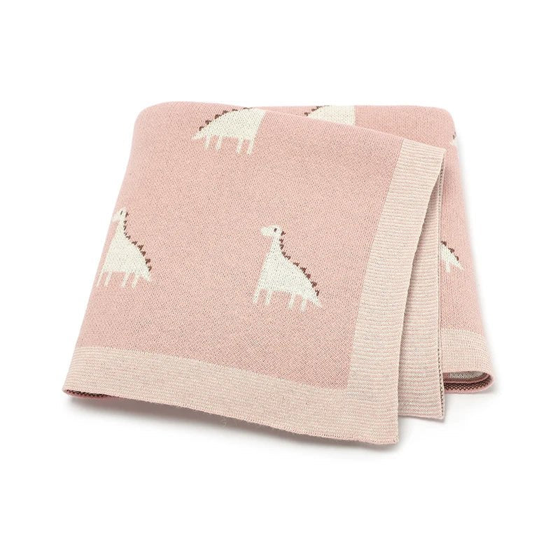 Dino Cotton Baby Blanket – Knitted Newborn Swaddle - Baby Bubble