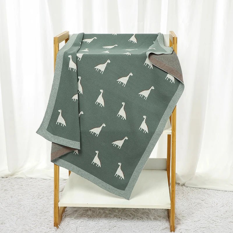 Dino Cotton Baby Blanket – Knitted Newborn Swaddle - Baby Bubble