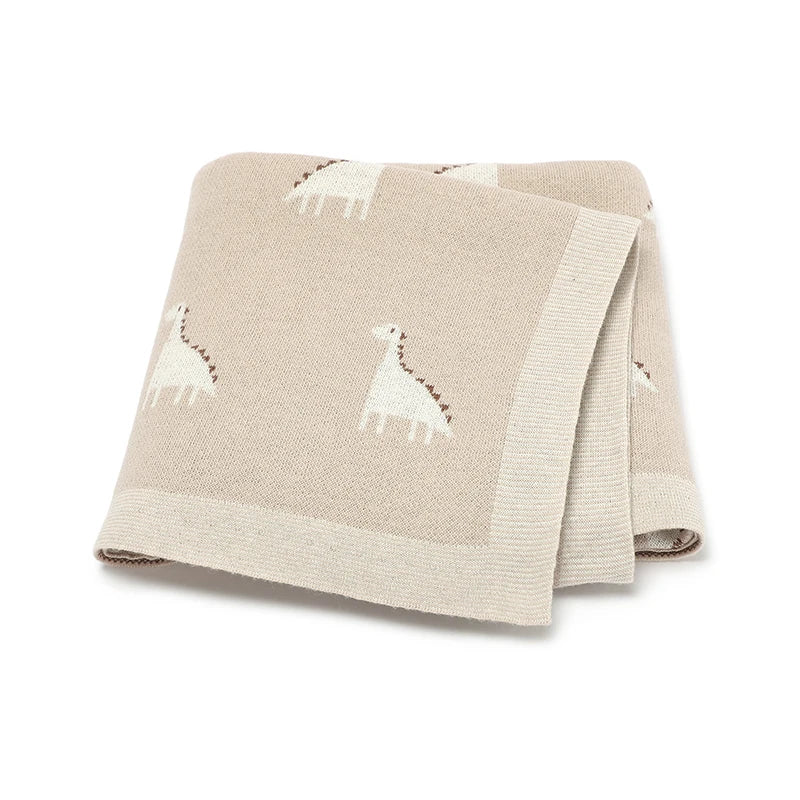 Dino Cotton Baby Blanket – Knitted Newborn Swaddle - Baby Bubble