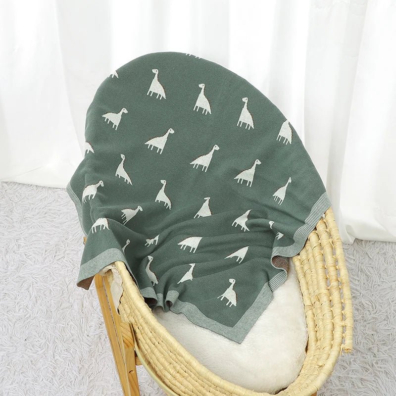 Dino Cotton Baby Blanket – Knitted Newborn Swaddle - Baby Bubble
