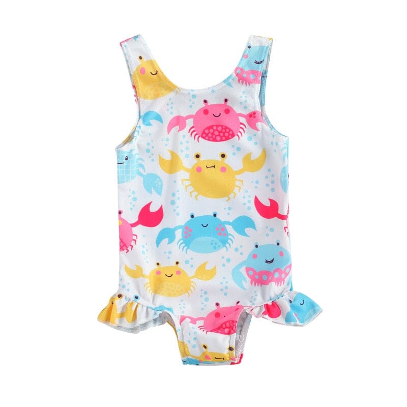 2023 Baby Swimwear Little Girls One-piece Swimsuit, Summer Children Cute Crab/Donut Printing Sleeveless Swimwear for Vacation 0 Baby Bubble Store 1A 6-12 Months 
