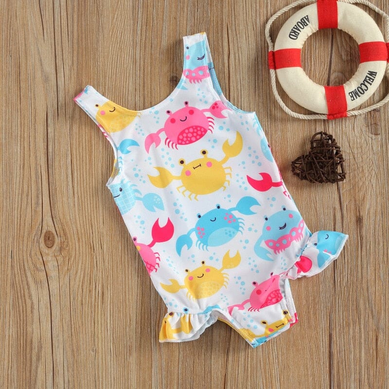 2023 Baby Swimwear Little Girls One-piece Swimsuit, Summer Children Cute Crab/Donut Printing Sleeveless Swimwear for Vacation 0 Baby Bubble Store 