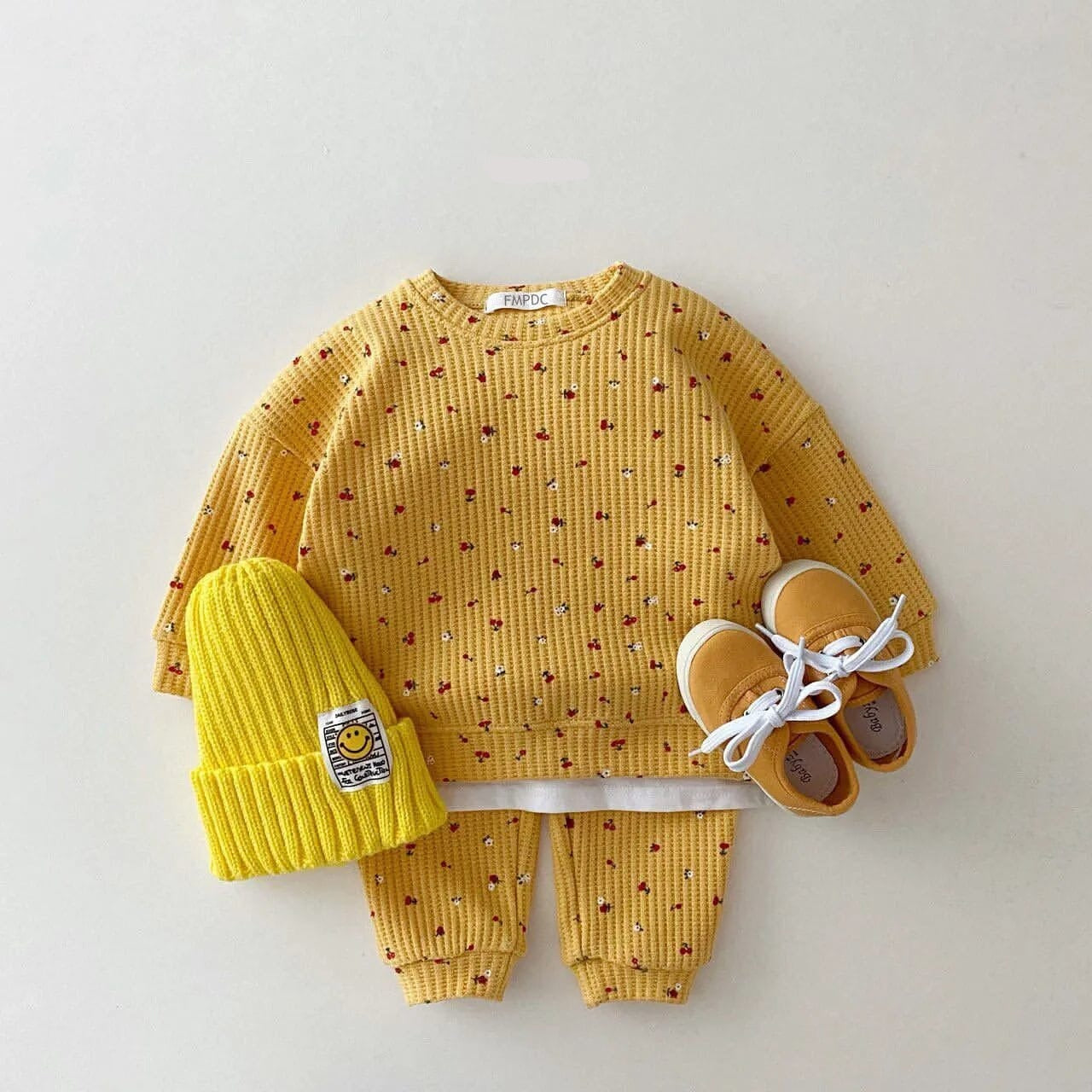 2023 New Toddler Kids Waffle Cotton Clothes Set Many Fruits Print Sweatshirt + Casual Pants 2pcs Boys Suit Baby Girl Outfits Baby Bubble Store 