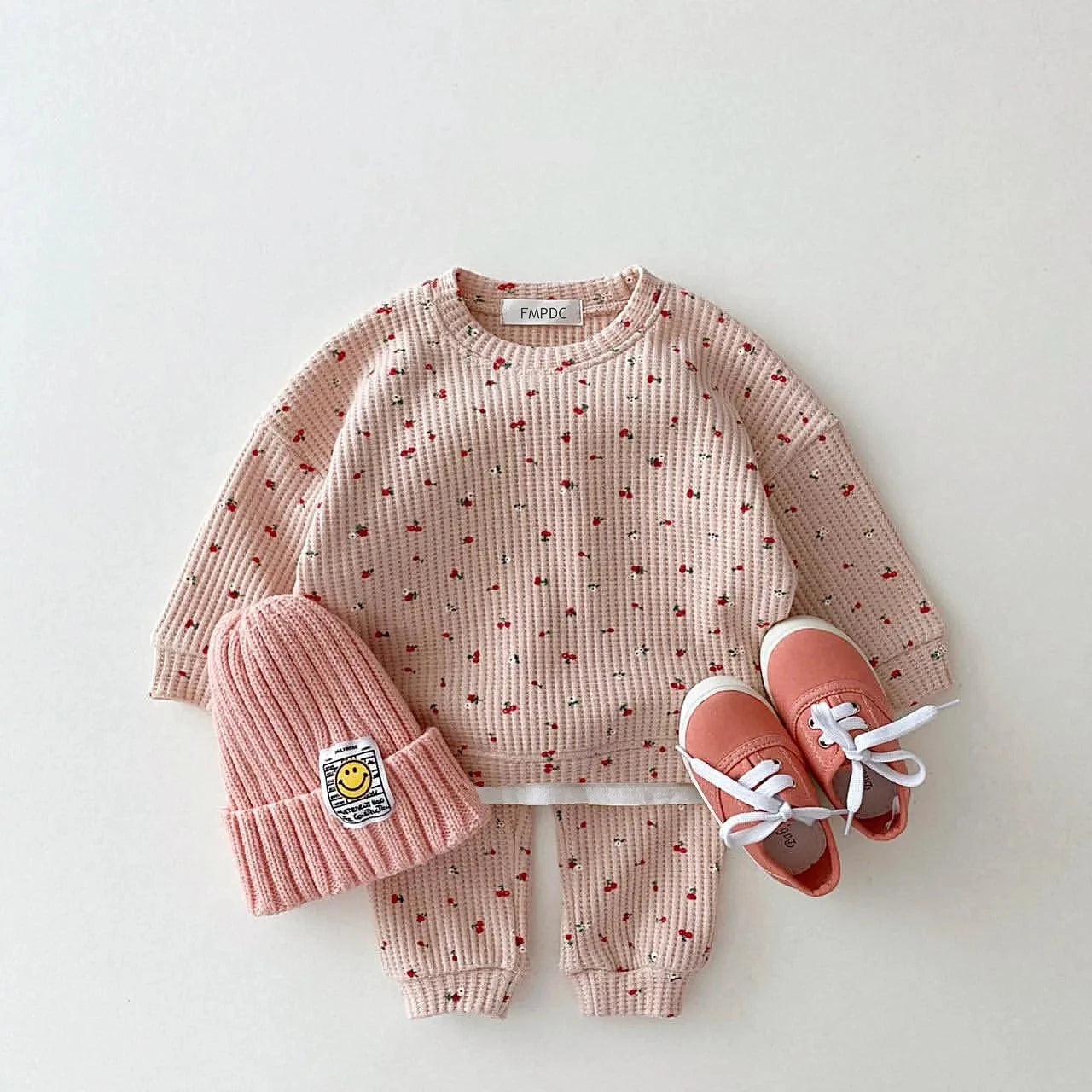 2023 New Toddler Kids Waffle Cotton Clothes Set Many Fruits Print Sweatshirt + Casual Pants 2pcs Boys Suit Baby Girl Outfits Baby Bubble Store 