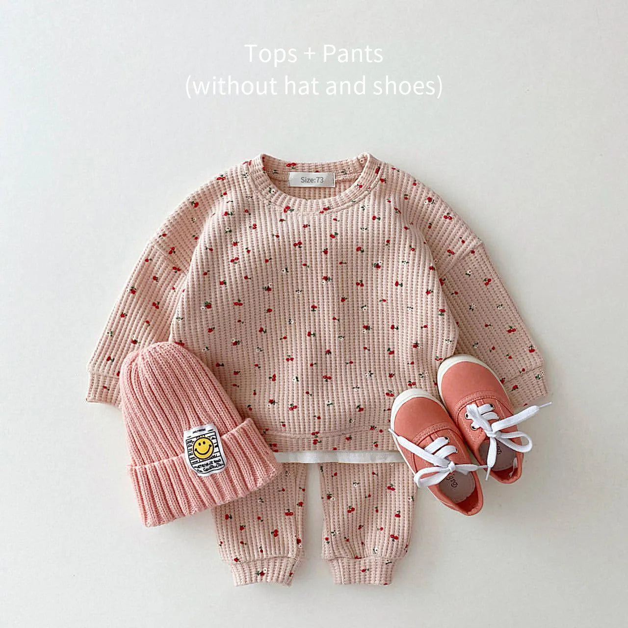 2023 New Toddler Kids Waffle Cotton Clothes Set Many Fruits Print Sweatshirt + Casual Pants 2pcs Boys Suit Baby Girl Outfits Baby Bubble Store Pink 3-6M 66 
