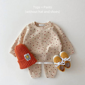 2023 New Toddler Kids Waffle Cotton Clothes Set Many Fruits Print Sweatshirt + Casual Pants 2pcs Boys Suit Baby Girl Outfits Baby Bubble Store White 3-6M 66 