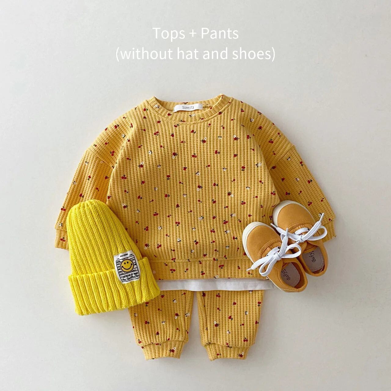 2023 New Toddler Kids Waffle Cotton Clothes Set Many Fruits Print Sweatshirt + Casual Pants 2pcs Boys Suit Baby Girl Outfits Baby Bubble Store Yellow 3-6M 66 