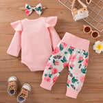 3pcs/set Newborn Baby Girls Clothes Ruffle Ribbed Romper +Floral Pants +Headband Winter Outfits Girl Clothing 6 12 18 24 Months Baby Bubble Store 
