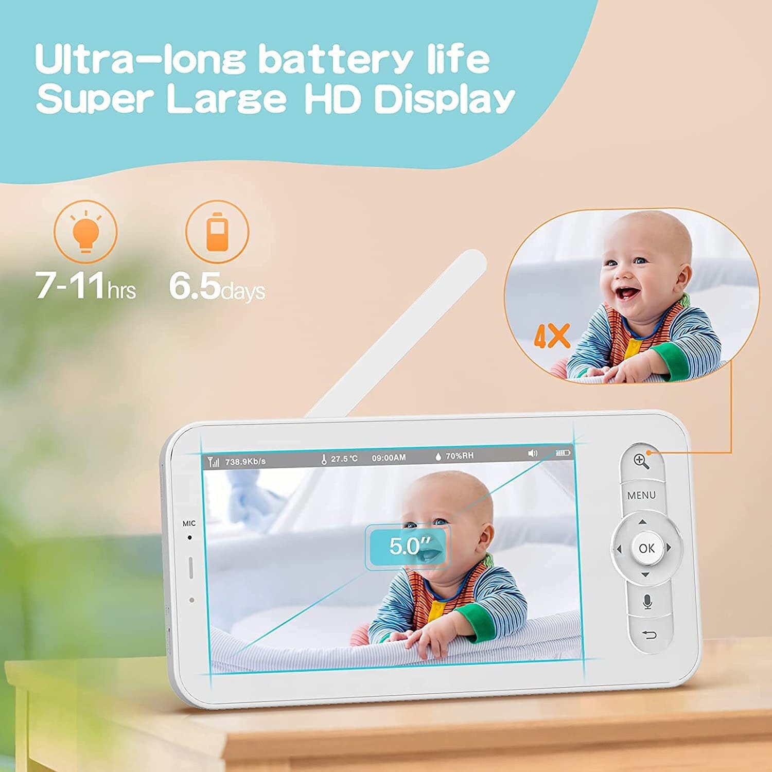 WOUWON Baby Monitor Babyphone Camera Video Baby Camera Bebe Nanny HD 5 Inch  LCD Two Way Talk PTZ Lullabies For New Born