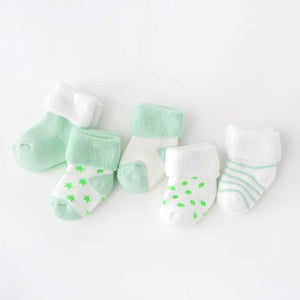 5Pair/lot New boy and girl baby socks thick newborn autumn and winter warm foot sock Baby Bubble Store Green S 0-6 months COTTON