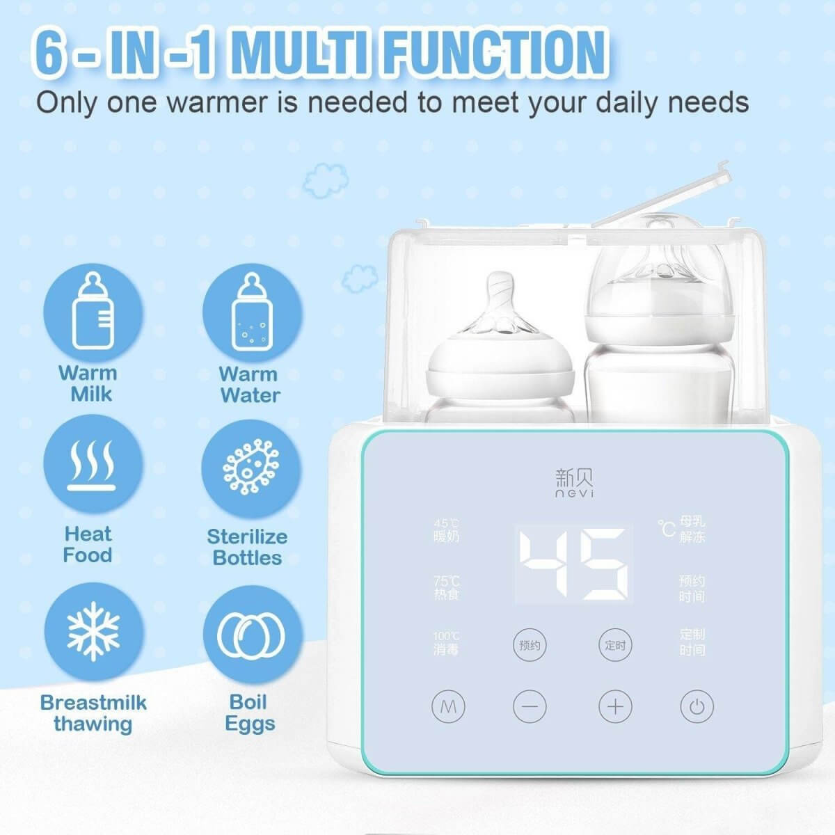 Multifunctional 4 in 1 Electric Milk Warmer with Touch Screen - Silver