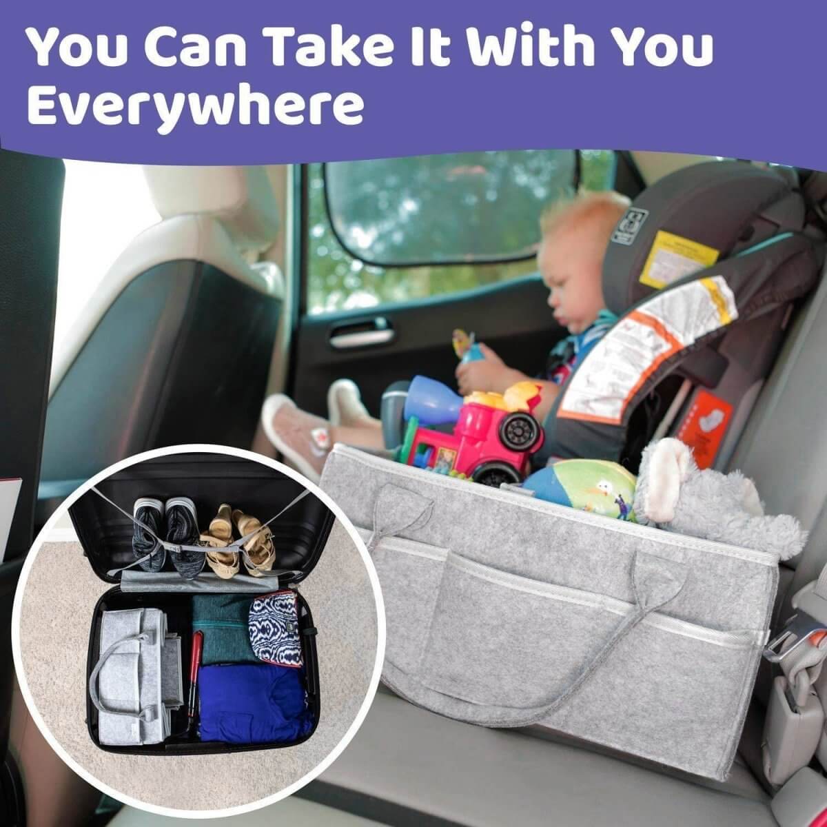 Ablest Handy Baby Diaper Basket Nursery Portable Travel Organizer Tote Bag Grey