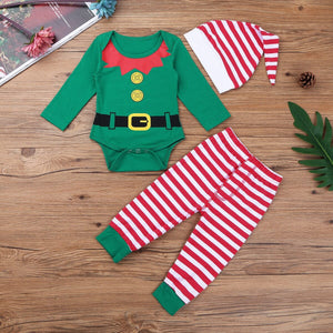 Baby Boy Girl Autumn Christmas Xmas Clothes Set Toddler Baby Boys Girls Romper Pant Hat Outfits Christmas Elf Cosplay Costume 0 Baby Bubble Store 