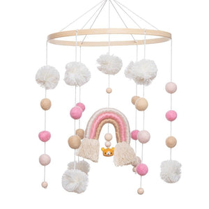 Baby Crib Mobile Cotton & Wood Baby Wood Cotton Doll Crib Bed Rattles Baby Bubble Store Pink Rainbow 