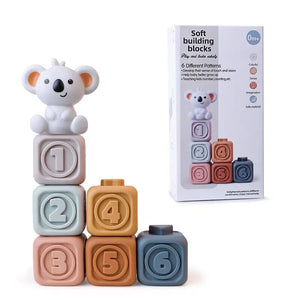 Baby Educational Soft Plastic Building Block Toys Kid Cognition Enlighten Grasping Training Stacking Montessori Toddler Toy Gift Baby Bubble Store 6pcs-With Box 1 