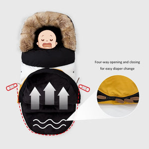 Stroller Footmuff Winter Baby Sleeping Bag In Pram Removable Thicker Fur  Collar Warm Flannel Newborn Cocoon Baby Envelope