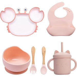 Bopoobo Baby Bowls Plates Spoons Silicone Suction Feeding Food Tableware BPA Free Non-Slip Baby Dishes Feeding Bowl Baby Stuff 0 Baby Bubble Store 6PCS Pink 