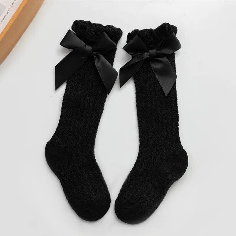 Children Girls Royal Style Bow Knee High Fishnet Socks.Baby Toddler Bowknot In Tube Socks.Kid Hollow Out Sock Sox 0-3Y Baby Bubble Store Black 0 to 3 year 