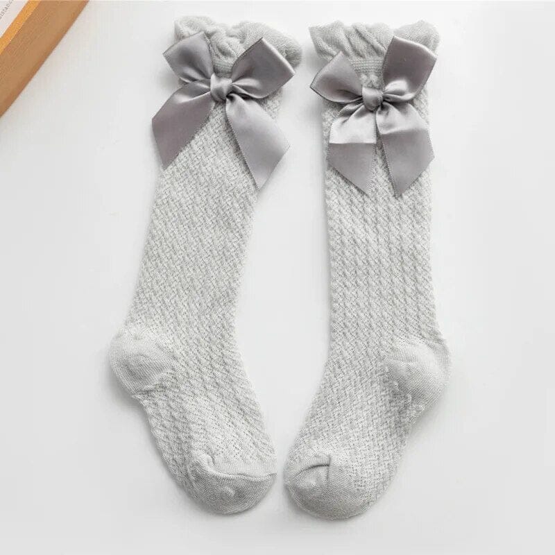 Children Girls Royal Style Bow Knee High Fishnet Socks.Baby Toddler Bowknot In Tube Socks.Kid Hollow Out Sock Sox 0-3Y Baby Bubble Store Gray 0 to 3 year 