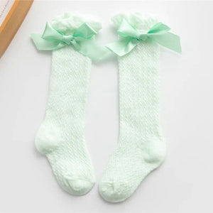 Children Girls Royal Style Bow Knee High Fishnet Socks.Baby Toddler Bowknot In Tube Socks.Kid Hollow Out Sock Sox 0-3Y Baby Bubble Store Green 0 to 3 year 