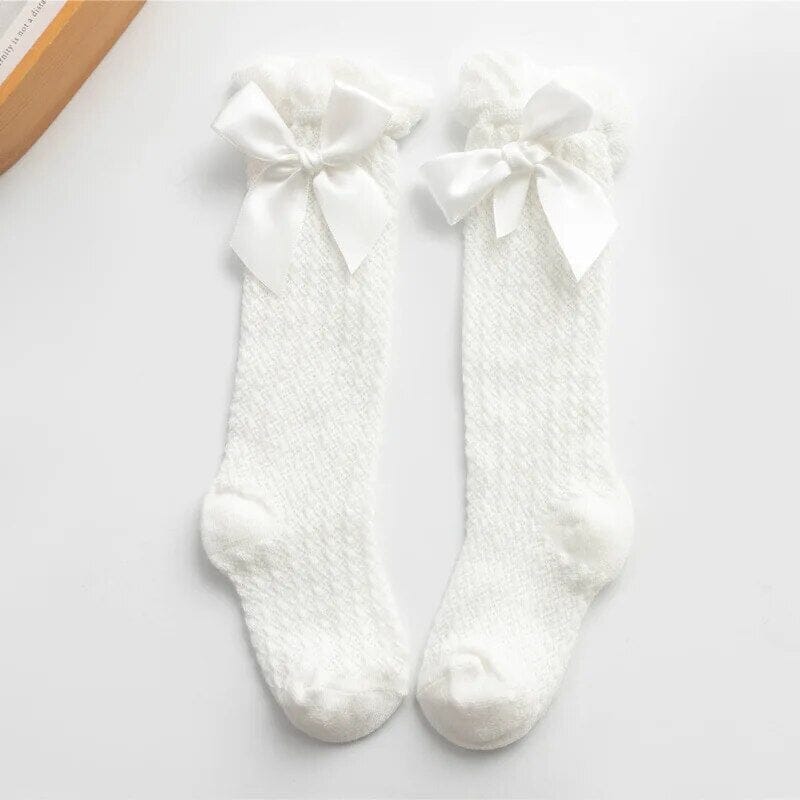 Children Girls Royal Style Bow Knee High Fishnet Socks.Baby Toddler Bowknot In Tube Socks.Kid Hollow Out Sock Sox 0-3Y Baby Bubble Store White 0 to 3 year 