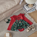 Christmas 0-2Y Baby Girls Romper Dress Long Sleeve Letter Santa Hat Print Romper with Bow Headband Baby Bubble Store 