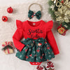 Christmas 0-2Y Baby Girls Romper Dress Long Sleeve Letter Santa Hat Print Romper with Bow Headband Baby Bubble Store 