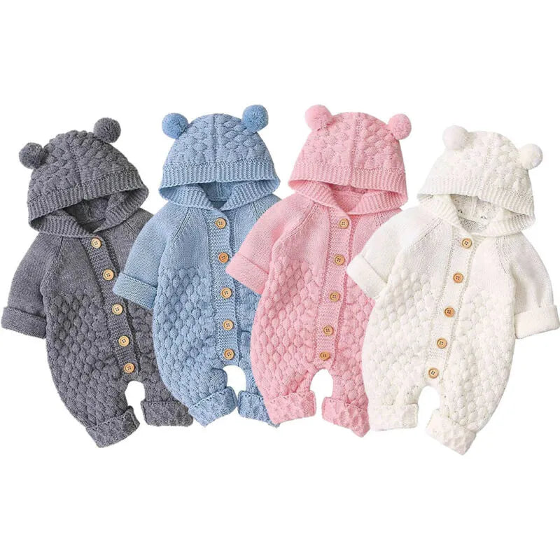 Citgeett Autumn Winter Newborn Baby Boys Girls Ear Knit Romper Hooded Wool Sweater Jumpsuit Warm Cute Outfit Baby Bubble Store 