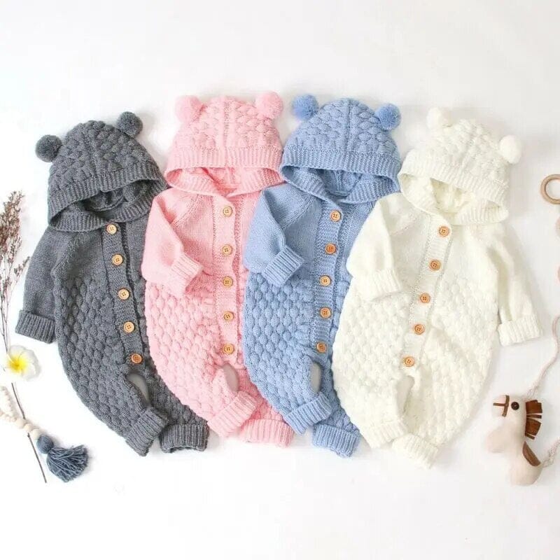 Citgeett Autumn Winter Newborn Baby Boys Girls Ear Knit Romper Hooded Wool Sweater Jumpsuit Warm Cute Outfit Baby Bubble Store 
