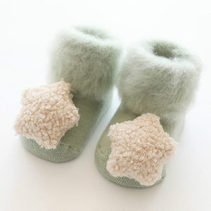 Cute Baby Socks Stereo Doll Socks Autumn Winter Mid Stocks Velvet Thickening Brush Furry Newborn Floor Socks 0-18 months 0 Baby Bubble Store green 0-6M 