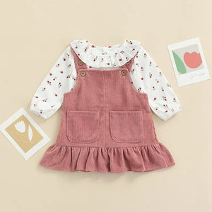 Infant Baby Girls Suit, Spring Autumn Long Sleeve Floral Printed Romper Tops+Solid Color Ruffled Dress Baby Bubble Store 