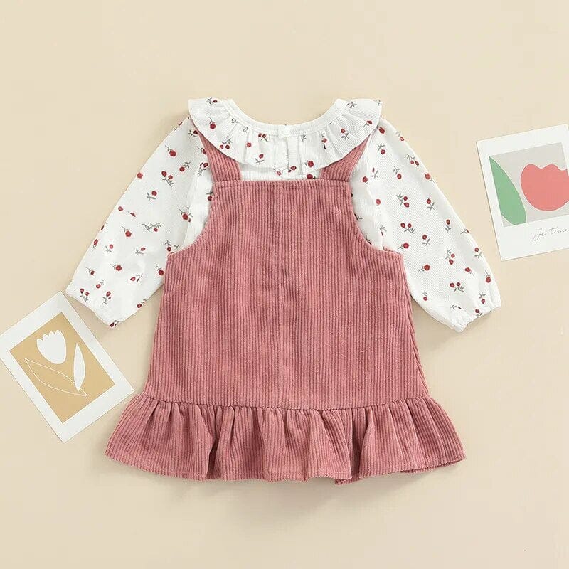 Infant Baby Girls Suit, Spring Autumn Long Sleeve Floral Printed Romper Tops+Solid Color Ruffled Dress Baby Bubble Store 