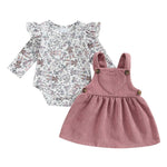 Infant Newborn Baby Girls Dress 2Pcs Set, Long Sleeve Rabbit Flower Print Romper + Heart Patchwork Suspender Dress Baby Bubble Store B 3M 
