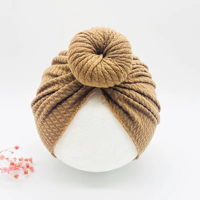 Knotted Hats for Baby Girl Beanie Bow Headband Infant Turban Newborn Head Accessories Winter Hat Warm Bonnet Caps Mother Kids Baby Bubble Store A coffee 