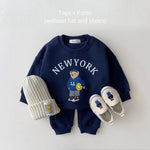 Korea 2023 Baby Boys Clothes Sets Letter Bear Girls Long Sleeve Casual Hoodie Sweatshirt+Pants 2pcs Kids Clothes Sports Suit New Baby Bubble Store Navy 6-12M 73 