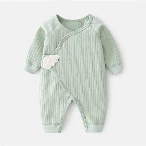 Lawadka 0-6M Spring Autumn Newborn Baby Girl Boy Romper Cotton Solid Soft Infant Jumpsuit With Wing Casual Clothes For Girls Boy Baby Bubble Store Green 3M 