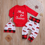 Lovely Baby Boy My First Christmas Letter Romper Kids T-Shirts Pant Newborn Hat Outfits Girl Xmas Set Autumn Clothing 2PCS Sets 0 Baby Bubble Store Red 3M 