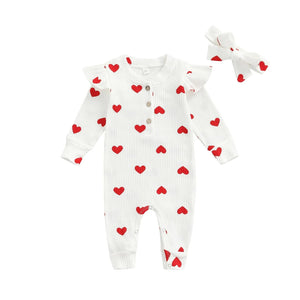 Ma&Baby 0-18M Valentine's Newborn Infant Baby Girl Jumpsuit Heart Print Rompers Long Sleeve Playsuit Clothing Autumn Spring D35 Baby Bubble Store White 3-6M 