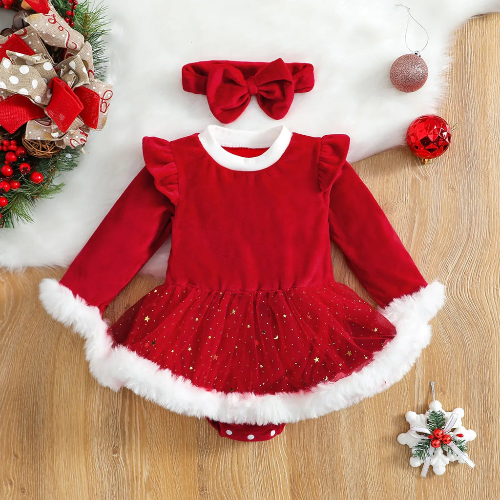 Ma&Baby 0-24M Christmas Baby Red Romper Newborn Toddler Infant Girl Velvet Ruffle Jumpsuit Xmas New Year Costumes D01 Baby Bubble Store 