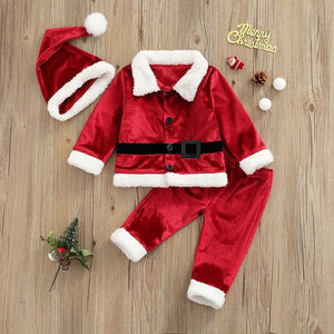 New Year Costume Christmas Kids Clothes Girls Boys Santa Claus Long Sleeve Cardigan Cosplay Pants Hat Warm Baby Clothes 3M-3Y 0 Baby Bubble Store Red 3M 