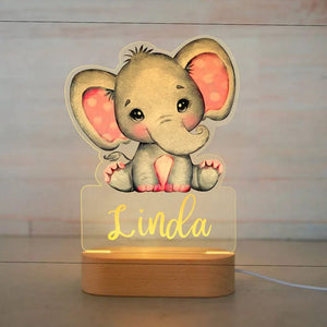Personalized Baby Elephant Lion LED USB Night Light Custom Name Acrylic Lamp For Kids Children Cute Bedroom Decoration Baby Bubble Store 03 