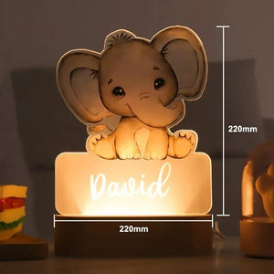 Personalized Baby Elephant Lion LED USB Night Light Custom Name Acrylic Lamp For Kids Children Cute Bedroom Decoration Baby Bubble Store 