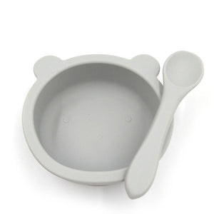 Silicone Baby Feeding Bowl With Spoon Silicone Baby Feeding Bowl With Spoon Baby Bubble Store Gray 