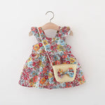Summer Baby Girl's Dress New Vintage Garden Flower Flying Sleeve Dress with Straw Bag Baby Bubble Store Red 9-12M 