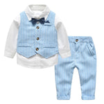 Top and Top Spring&Autumn Baby Boy Gentleman Suit White Shirt with Bow Tie+Striped Vest+Trousers 3Pcs Formal Kids Clothes Set Baby Bubble Store 